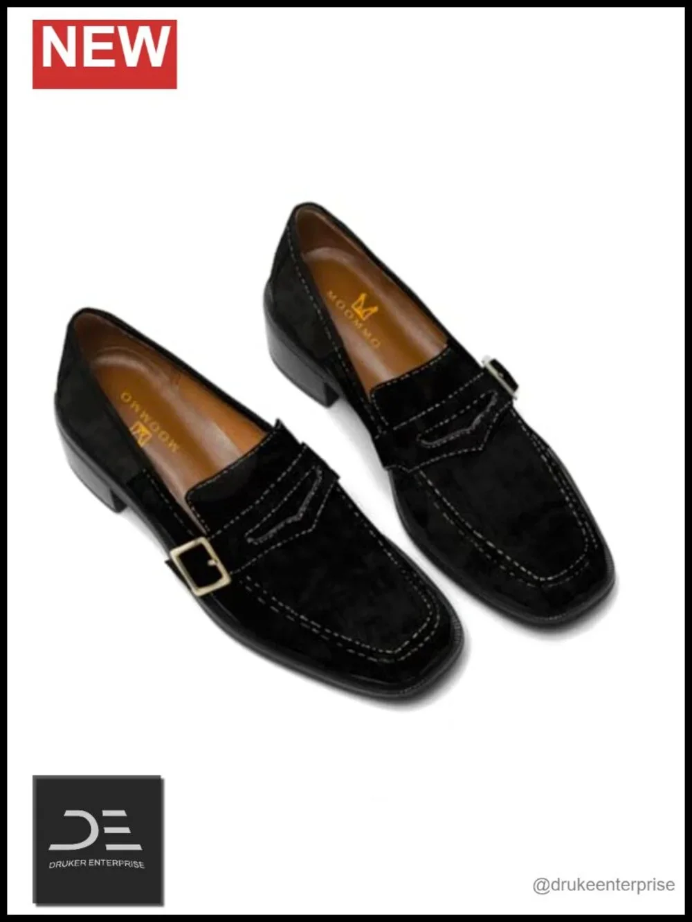 Women's Chunky Heel Square Toe Loafers Patent Leather Slip On
